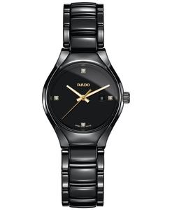 Женские часы-браслет из высокотехнологичной керамики Swiss True Diamond Accent, черный цвет, 30 мм, R27059712 Rado