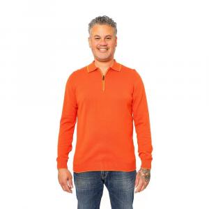 Мужская рубашка поло из однотонного хлопка с длинным рукавом и молнией на четверть Villena VELLAPAIS, цвет Dark Orange