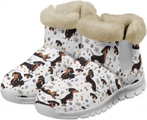 Женские зимние сапоги JoyLamoria с дизайном, утепленные плюшевой подкладкой, с забавным принтом мопса, легкие ботильоны на плоской подошве для холодной погоды, Dachshund Paw Print