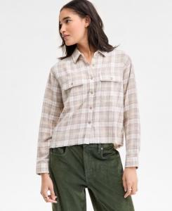 Женская клетчатая хлопковая фланелевая рубашка на пуговицах Lucky Brand, Cream Plaid