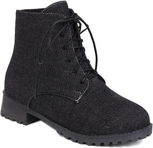 Женские низкие ботильоны на плоской подошве, повседневные, с округлым мысом, из замши, зимние, элегантные, короткие ботильоны JOEUSTY, Schwarz-Denim