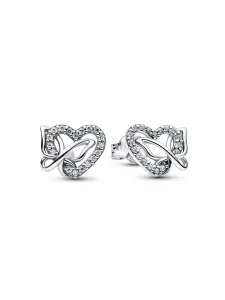 Серьги-гвоздики «Переплетенное сердце и бабочка» Pandora, серебро