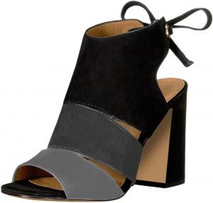 Женские ботильоны YDN с открытым носком, босоножки с ремешком на пятке, массивный каблук, повседневные ботинки на шнуровке, Black-Grey