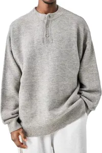 Мужской свитер-пуловер с длинным рукавом и воротником хенли
