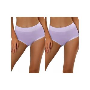 2 упаковки женского хлопкового нижнего белья с высокой талией и кружевной отделкой, трусики с полным покрытием для контроля живота ALLEGRA K, фиолетовый