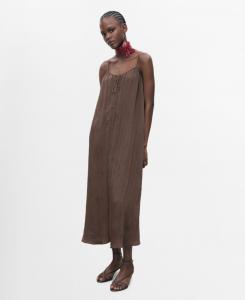 Женское миди-платье с бантом и текстурированной отделкой MANGO, Brown