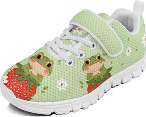Кроссовки с животным принтом для мальчиков и девочек, обувь для ходьбы, модный дизайн, с одной пряжкой, теннисные кроссовки, дышащие, легкие, идеальные для детей Watdotory, Frog Strawberry Flower