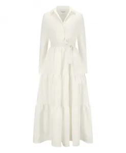 Элегантное платье-рубашка с кристальными пуговицами Nicowa, белый