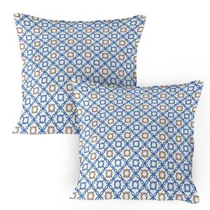 Чехлы на подушку ABAKUHAUS Quatrefoil, набор из 2 шт., древние делфтские синие узоры, замысловатые мотивы старой голландской плитки, чехол для подушки с декоративным принтом, 80x80 см, бледно-коричневый, синий, белый