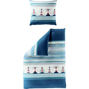 Постельное белье BIERBAUM «Маяк», хлопчатобумажная ткань, 100% хлопок, с морским узором, легкое в уходе, цвет marine
