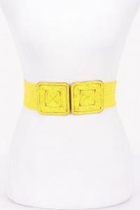 Женский эластичный ремень из искусственной соломы с двумя пряжками Fashnzfab, желтый