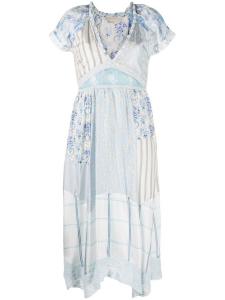 LoveShackFancy платье миди в технике пэчворк, синий