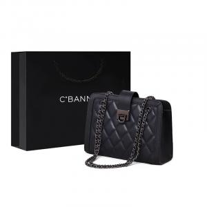 C°BANNER Кожаная коровья малая квадратная сумка подмышечная через плечо женская экрю, Black-12560