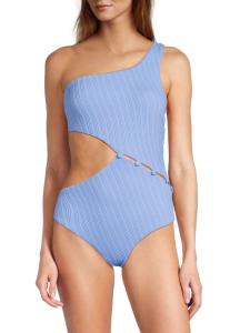 Асимметричный слитный купальник на пуговицах Red Carter, цвет Crystal Blue