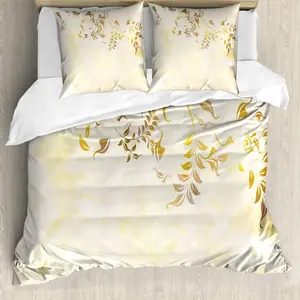 Пододеяльник ABAKUHAUS бежевый, с антикварным винтажным орнаментом, с защитой от клещей, подходит для аллергиков, с наволочками, 155 см x 220 см - 80 x 80 см, желто-бежевый Abakuhaus