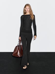 Текстурированный топ с длинными рукавами из 100% хлопка Massimo Dutti, черный