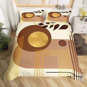 Erosebridal Современный дуэт-чехол Mid Century Modern в коричневых тонах с абстрактным ботаническим принтом, минималистичный комплект постельного белья, Beige Brown