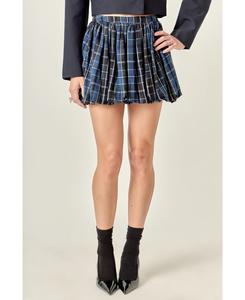 Женская мини-шорты-юбка с объемным верхом English Factory, Dark blue/white