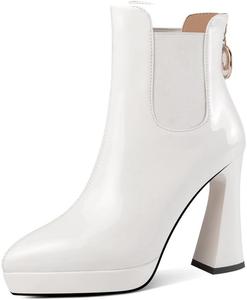 Женские ботинки KAGAA на платформе с острым носком из лакированной кожи, с застежкой-молнией, на устойчивом высоком каблуке 10,5 см, ручная работа, теплые ботильоны для женщин t898-57s, White