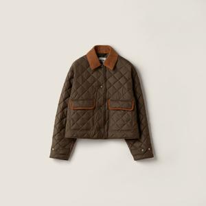 Стеганная блузоновая куртка из технического понже MIU MIU, зеленый