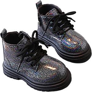 Детские ботинки IWIHMIV для девочек с блестками, с боковой молнией, короткие ездовые ботинки, удобная мягкая подошва, праздничные ботильоны для малышей, Black
