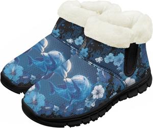 Детские зимние сапожки для мальчиков и девочек, утепленные искусственным мехом, ботильоны до щиколотки с противоскользящей подошвой для малышей, детей младшего и старшего возраста Chririnla, Dolphin Floral