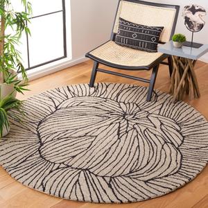 Ковер SAFAVIEH, 183 x 183 см, Metro Collection, Black & Ivory, ручной работы из шерсти, идеален для помещений с высокой проходимостью в гостиной, спальне (MET451Z)