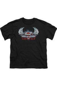 Футболка с коротким рукавом для детей "Superman" с крыльями и щитом в хромированном стиле Gildan, черный