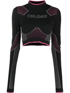 Бесшовный укороченный топ BALMAIN, черный