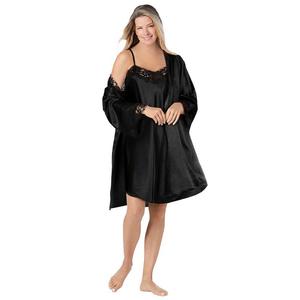 Amoureuse - женский комплект из роскошного атласного короткого пеньюара, черный