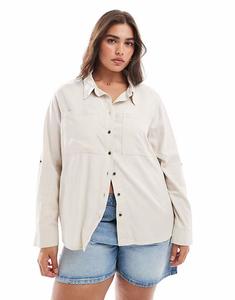 Рубашка Curve из льняной смеси в цвете «камень» Only Curve