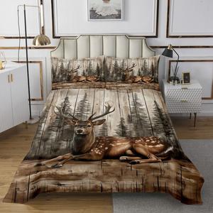 Erosebridal Комплект постельного белья Jungle Deer с принтом диких животных в стиле кантри, Brown Grey and Black