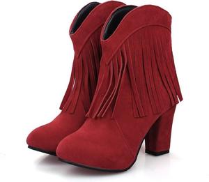 Ковбойские сапоги для женщин с ретро-оборками, заклепками и ремнями, ботильоны на щиколотку, зимние мягкие теплые на молнии, плоские короткие сапоги, модные женские сапоги Generic, Red