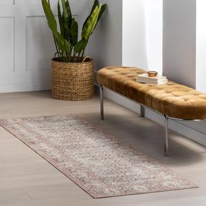 Ковер nuLOOM, 82 x 244 см, Hillstone Collection, традиционный винтажный медальон с эффектом потертости, плотный и мягкий, прочный низкий ворс из смеси полиэстера и джута без линьки, для гостиной, спальни, Marlowe Light Grey