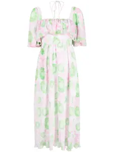 Платье миди с присборенной талией и принтом GANNI, розовый