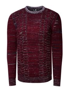 Свитер крупной вязки с круглым вырезом бордового цвета с контрастными цветами Rusty Neal