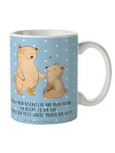 Керамическая кружка Медведь, Большой Брат с надписью пастельно-голубого цвета Mr. & Mrs. Panda