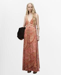 Женское платье с кружевной отделкой и узором пейсли MANGO, Brown