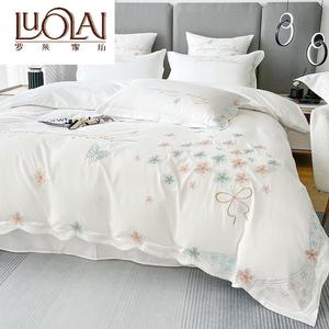 LUOLAI HOME Комплект постельного белья 4 предмета, 180 см, пододеяльник 200x230 см, двусторонний, 100% хлопок, цвет белый с цветочным принтом
