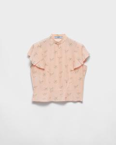 Топ из понже с цветочным принтом Prada, персиковый