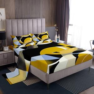 Erosebridal Комплект постельного белья Yellow Blue Black с абстрактным геометрическим принтом, современный минималистичный дизайн, эластичные резинки, Yellow Blue Black