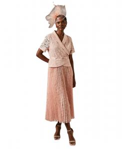 Женское кружевное платье-миди 2 в 1 с плиссировкой и жакетом Coast, Blush