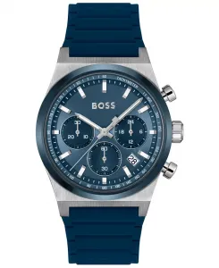 Мужские часы Candor Quartz Chronograph с синим силиконовым ремешком, 41 мм Hugo Boss