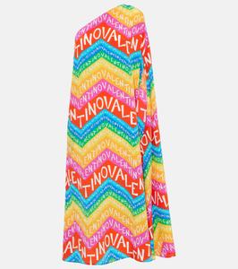 Шелковое платье миди на одно плечо с логотипом Valentino, разноцветный
