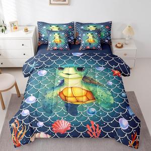 Erosebridal Комплект постельного белья Full Size с морскими черепахами и русалками в океанской тематике из мягкого материала, Deep Blue Green