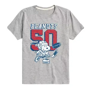Футболка с хоккейным принтом Peanuts и Snoopy для мальчиков 8-20 лет Licensed Character, серый
