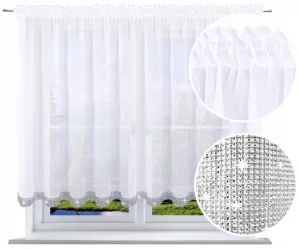 Штора NOW-ART Voile Cafe с каймой из стразов, белая, 200 x 150 см, цельная, прозрачная, универсальная лента, гладкая, короткая, для кухни, гостиной, окна