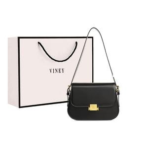 VINEY Кожаная коричневая сумка через плечо маленькая квадратная женская, Black