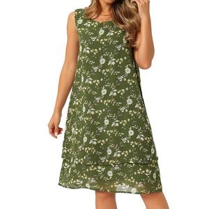Женское платье из шифона без рукавов с цветочным принтом и многослойным кроем Inspire Chic, Green