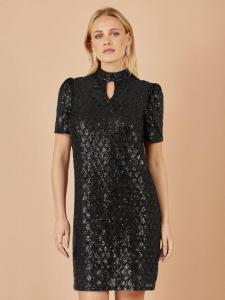 Шифоновое платье мини с пайетками Yumi, Black